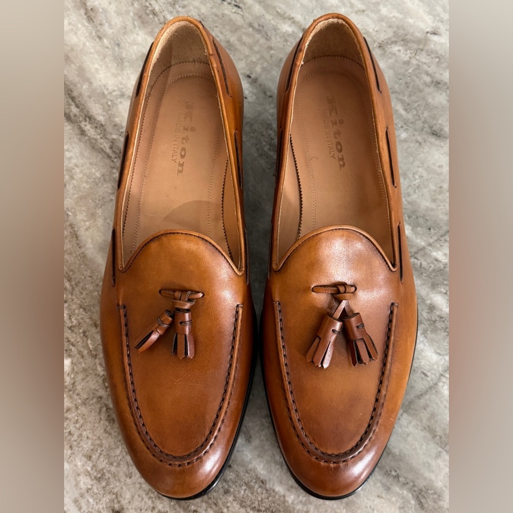 KITON BROWN TAN TASSEL LOAFERS MOCCASINS SHOES UK 11 / US 12 $1400 ITALY WHISKEY